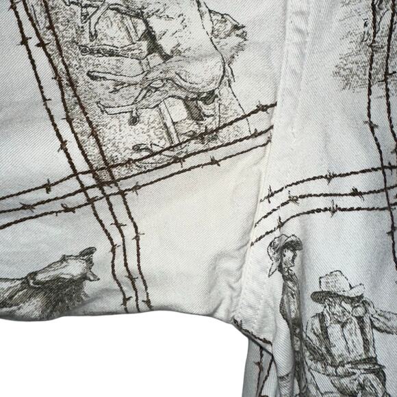 Bit & Bridle Western Cowboy Horse Button Up White Cotton Shirt Size Large - Picture 14 of 15
